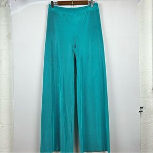 RO & DE Women Teal Ribbed Knit Flowy Wide Leg Pants